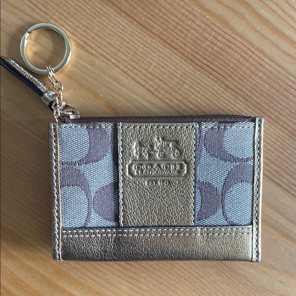 Coach Gold and Gray Keychain Wallet